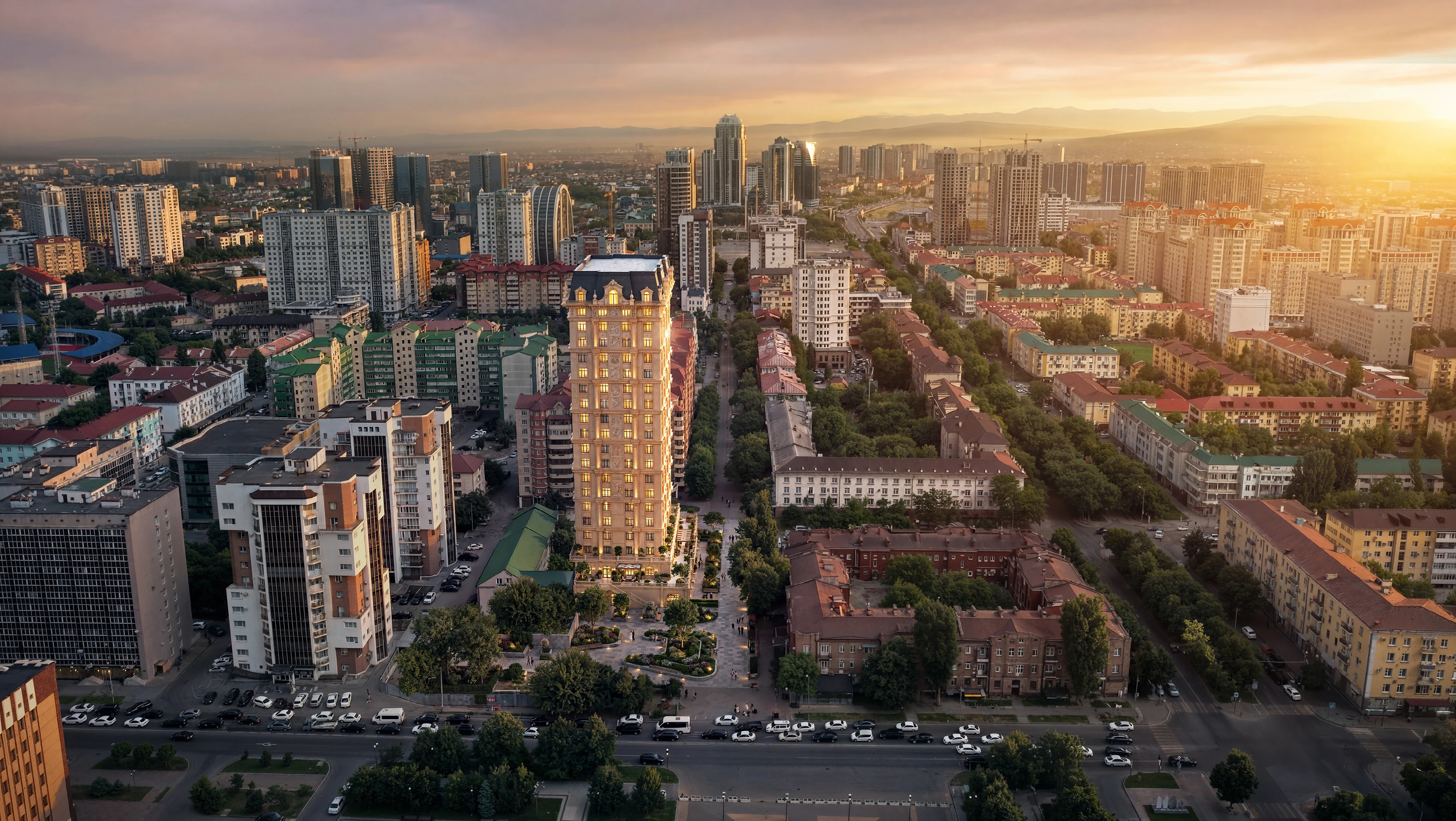 Панорама Грозного с Bellagio Residences
